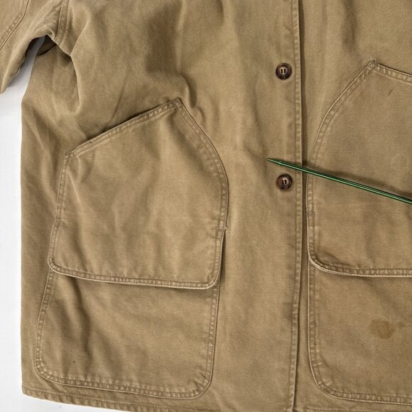 American Eagle Mens Chore Barn Coat Canvas Leather Collar Tan Button Medium - Picture 11 of 16